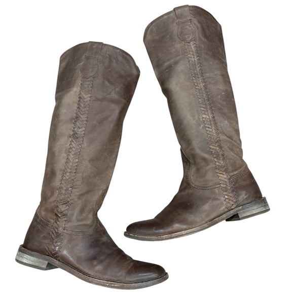 Spirit by Lucchese Chelsea Braided Dark Brown Tall Pull On Riding Cowgirl Boots